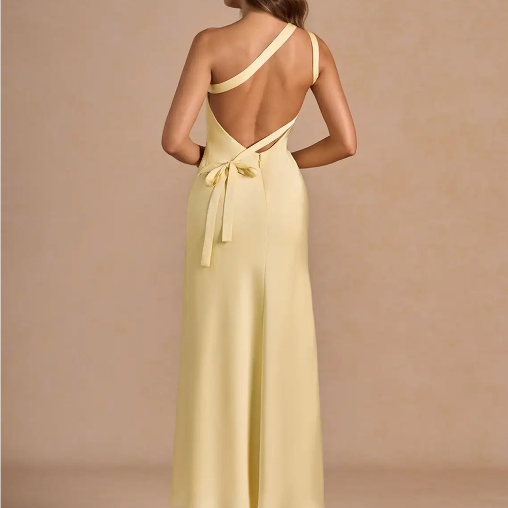 Azazie Pale Yellow One-Shoulder Backless Evening Gown